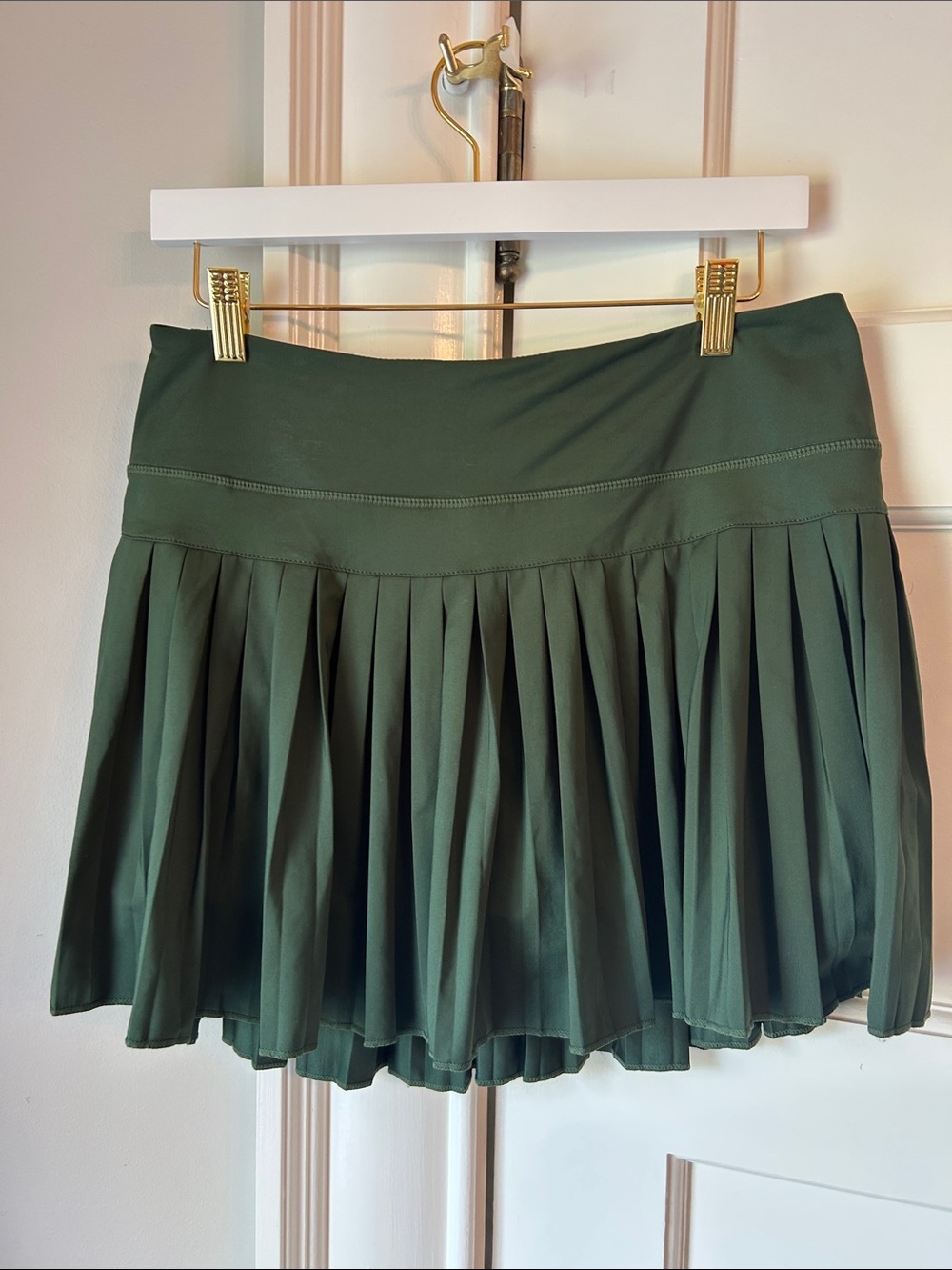 Women's Pleated Skater Skirt in Deep Olive